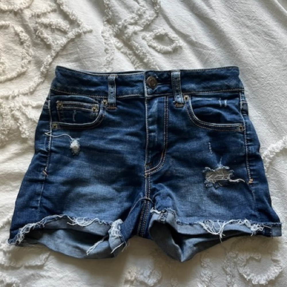 American Eagle Outfitters Blue Jean Shorts Distressed Frayed Hem